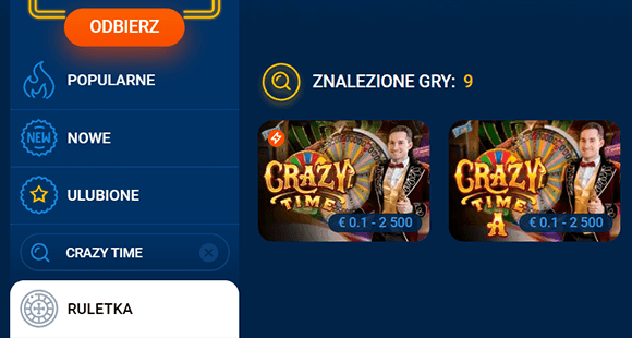 Znajdź grę Crazy Time